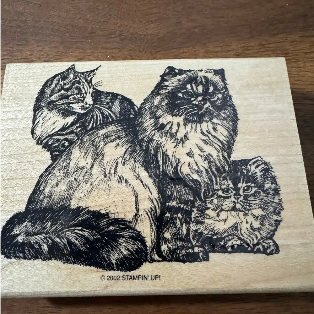 Stampin' Up Fancy Felines Rubber Stamp Set of 5 NO YARN STAMP Wood Mounted